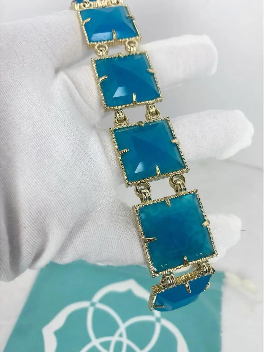 Retired Kendra Scott Savannah Azure Blue Bracelet In Gold Tone